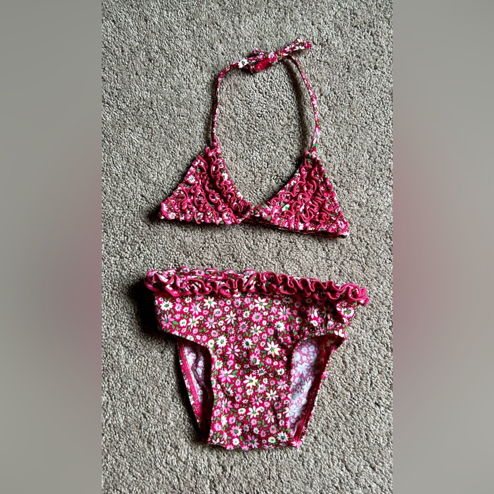 Baby gap girls pink floral bikini with ruffles size 12-18 months.